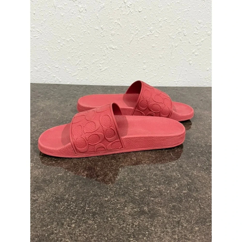 Coach Pool Slides Men's Size 9D Red‎ Signature Monogram C7092